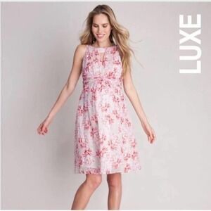 Serpahine luxe maternity floral silk chiffon maternity lined lightweight dress 4